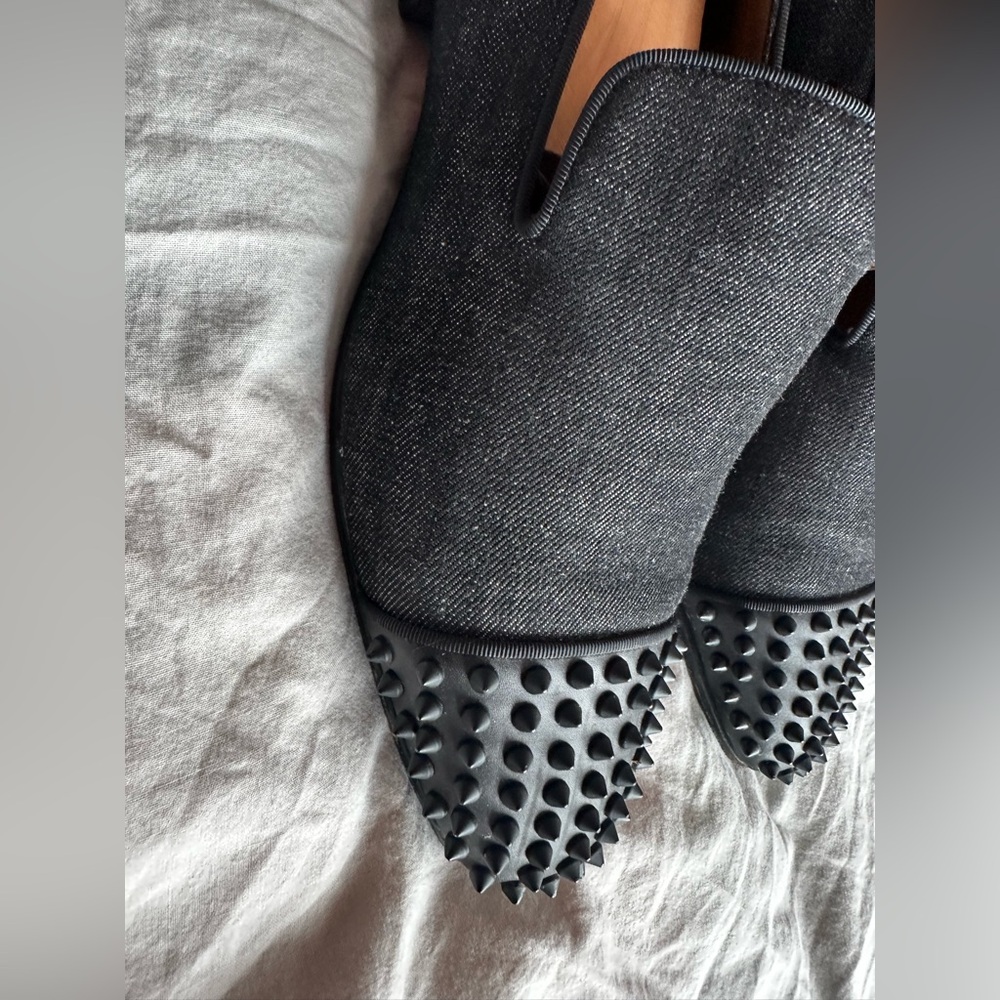 Christian Louboutin Dandelion Spikes Loafers Black Denim Studded Slip On EU 44 - Picture 3 of 10